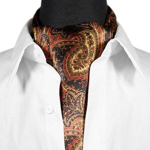 Mens Paisley Ascot Cravat Black Gold Red Formal Wedding Necktie Scarf Classic